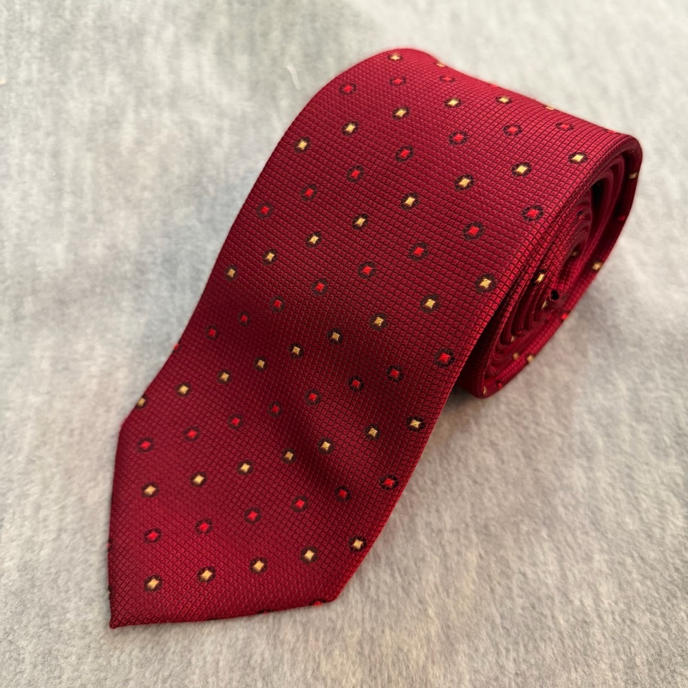 Fabris Silk of Como Men's Tie 3" Burgundy Gold Polka Dot Made in Italy 100% Silk
